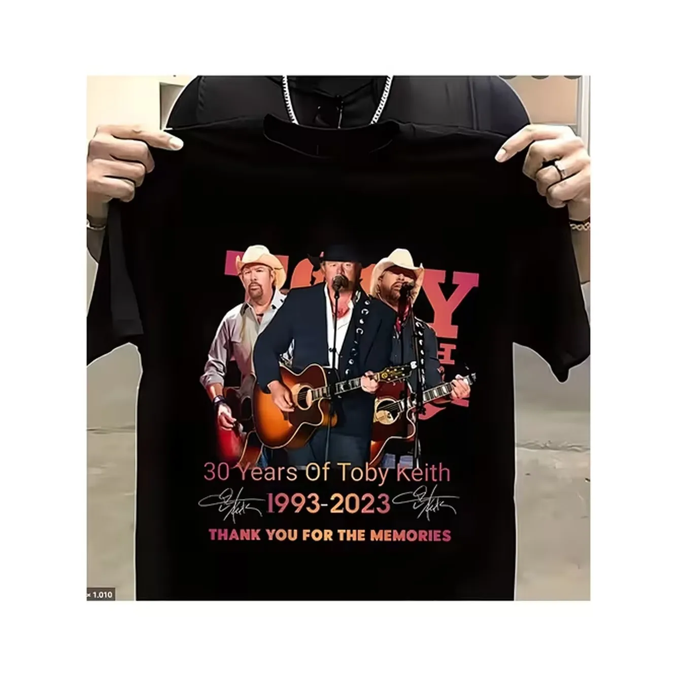 Mens 30Th Anniversary T Shirt Lyrics And Signature Collage 1993 2023 Country Music T Shirt Guitar And Cowboy Hat Design Loose Casual Shirt Suitable For Concert And Daily Wearing