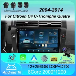 Android 16 Car Radio Carplay For Citroen C4 C-Triomphe Quatre 2004 - 2014 Navigation GPS Multimedia Player Stereo WiFi+4G DSP BT