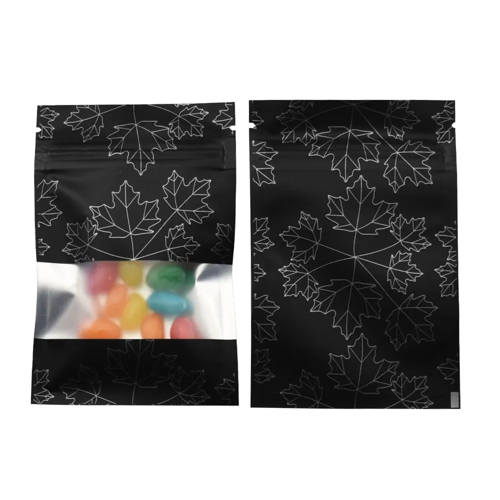 

100Pcs Zip Lock Mylar Foil Bag with Matte Clear Window Self Seal Tear Notch Reclosable Reusable Flat Pouches for Food Snack Tea