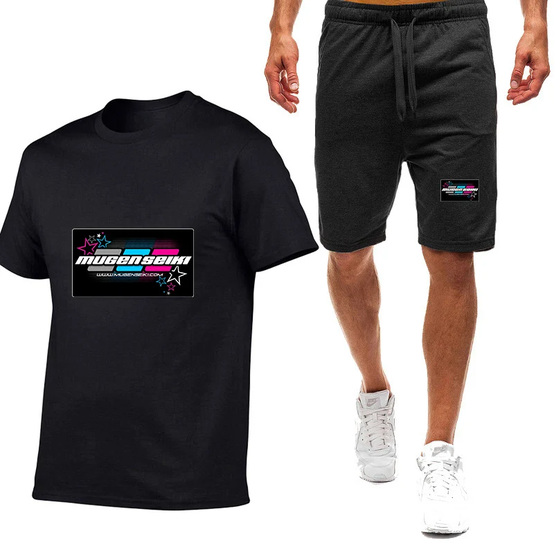 

2025 Summer Men's Mugen Seiki Logo Print Fashion New Solid Color Short Sleeve High Quality Classic Slim Fit T-shirt Pants Suits