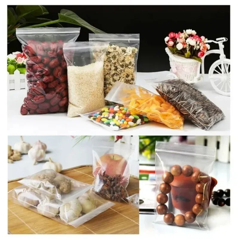 100pcs/pack Self Seal Clear Plastic Poly Bag Resealable Bags Food Storage Package Reclosable Vacuum Fresh Organize Pouch Bag