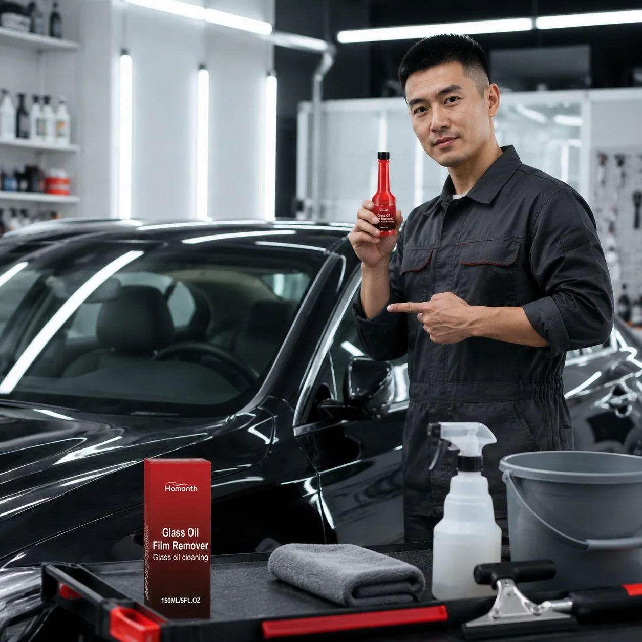 Homonth Glass Oil Film Remover Remove Stubborn Oil Film Improve Driving Visibility Anti‑Fog Protection Car Glass Cleaner 150ml