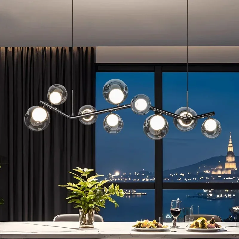Luxury Smoked Grey Glass LED Pendant Lamp Kitchen Island Living Room Restaurant Bedroom Hotel Chandelier Home Decoration Light