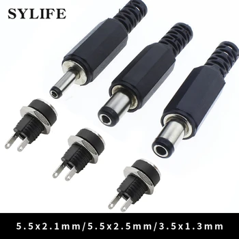 5.5x2.1/2.5mm DC güç erkek dişi soket adaptörü 12V 5.5*2.1mm DC güç kaynağı fişi Jack vida somunu Panel montaj konektörü