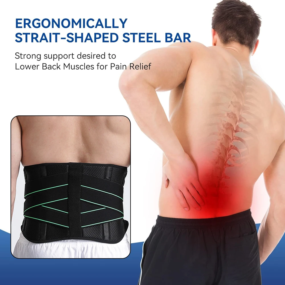 Breathable Lower Back Support Belt Pain Relief with 7 Stays for Heavy Lifting Herniated Disc, Sciatica, Scoliosis, Men and Women