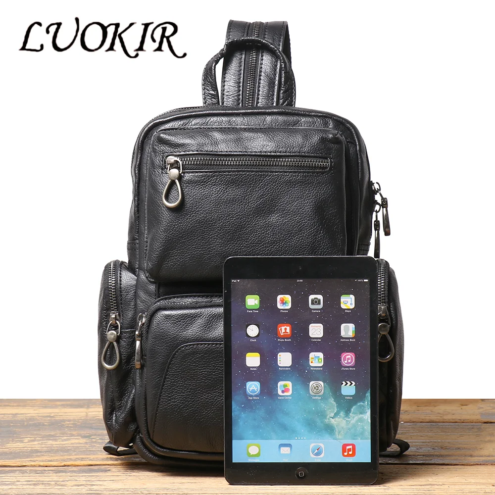 

LUOKIR Men's Leather Backpack Top Layer Cowhide Shoulder Bag Casual Small Backpack Large Capacity Multifunctional Chest Bag
