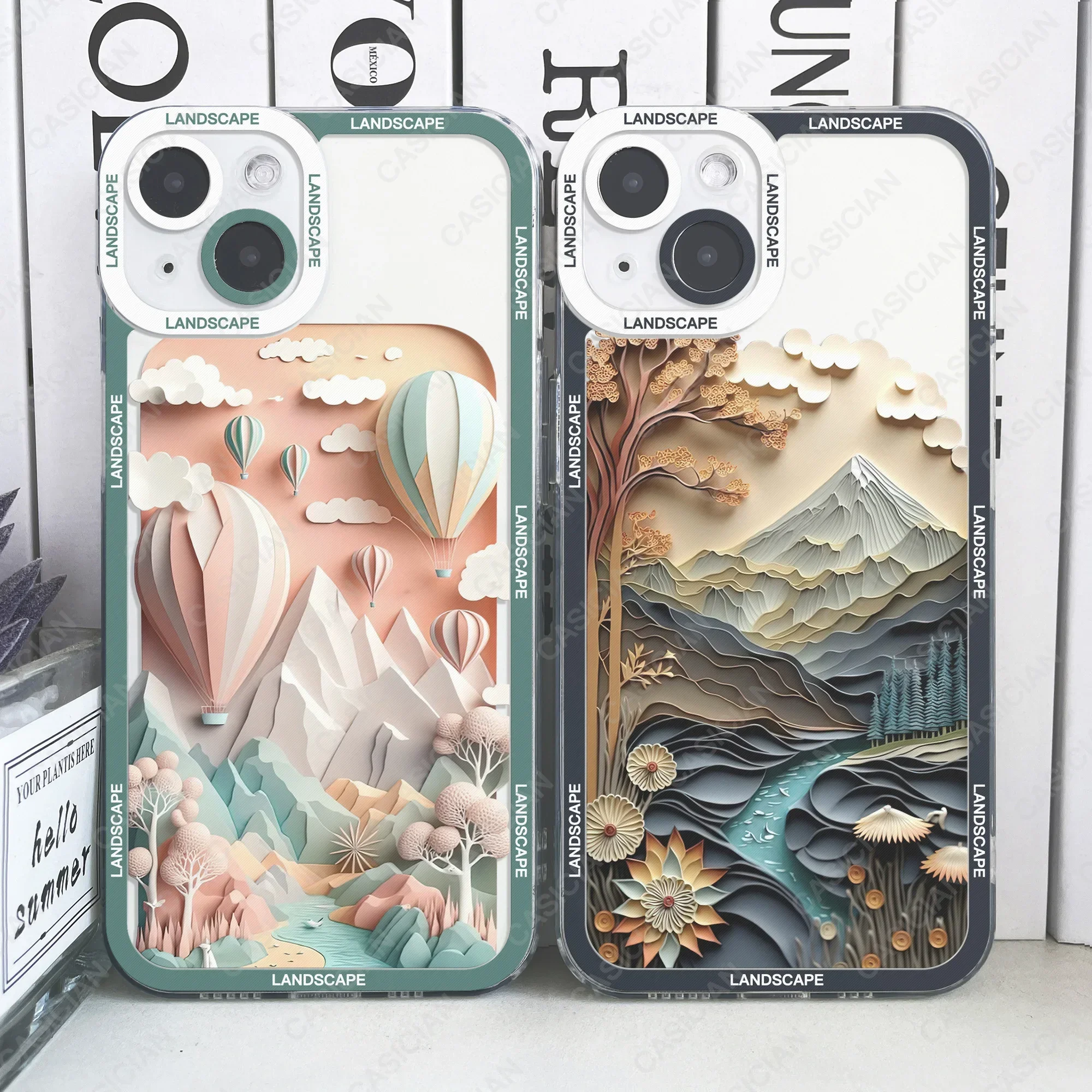 Paper Cute Landscape Creative Mountain Balloons Phone Case For iPhone 16 15 Pro Max 14 Plus 13 Mini 12 11 Soft Cover