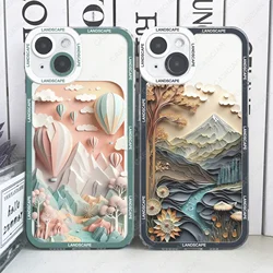 Paper Cute Landscape Creative Mountain Balloons Phone Case For iPhone 16 15 Pro Max 14 Plus 13 Mini 12 11 Soft Cover