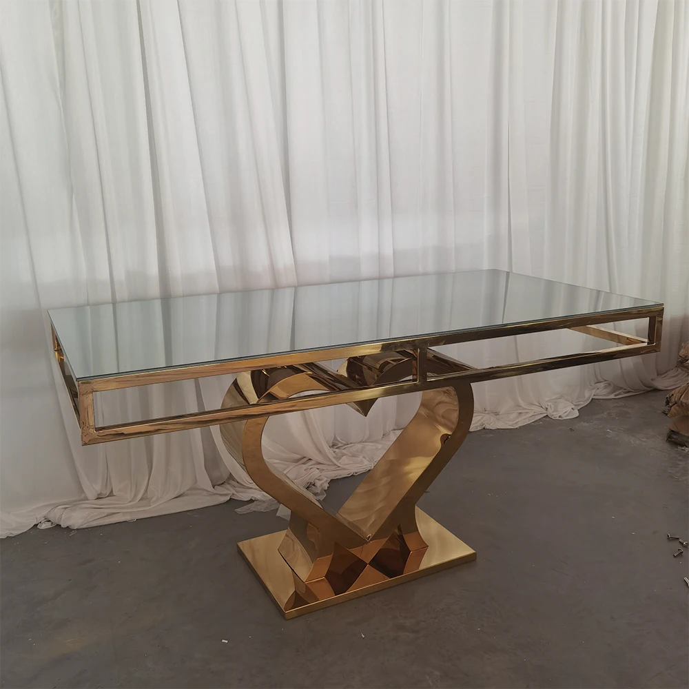 Golden Stainless Steel Wedding Table Shiny Mirror Dining Table Luxury Furniture