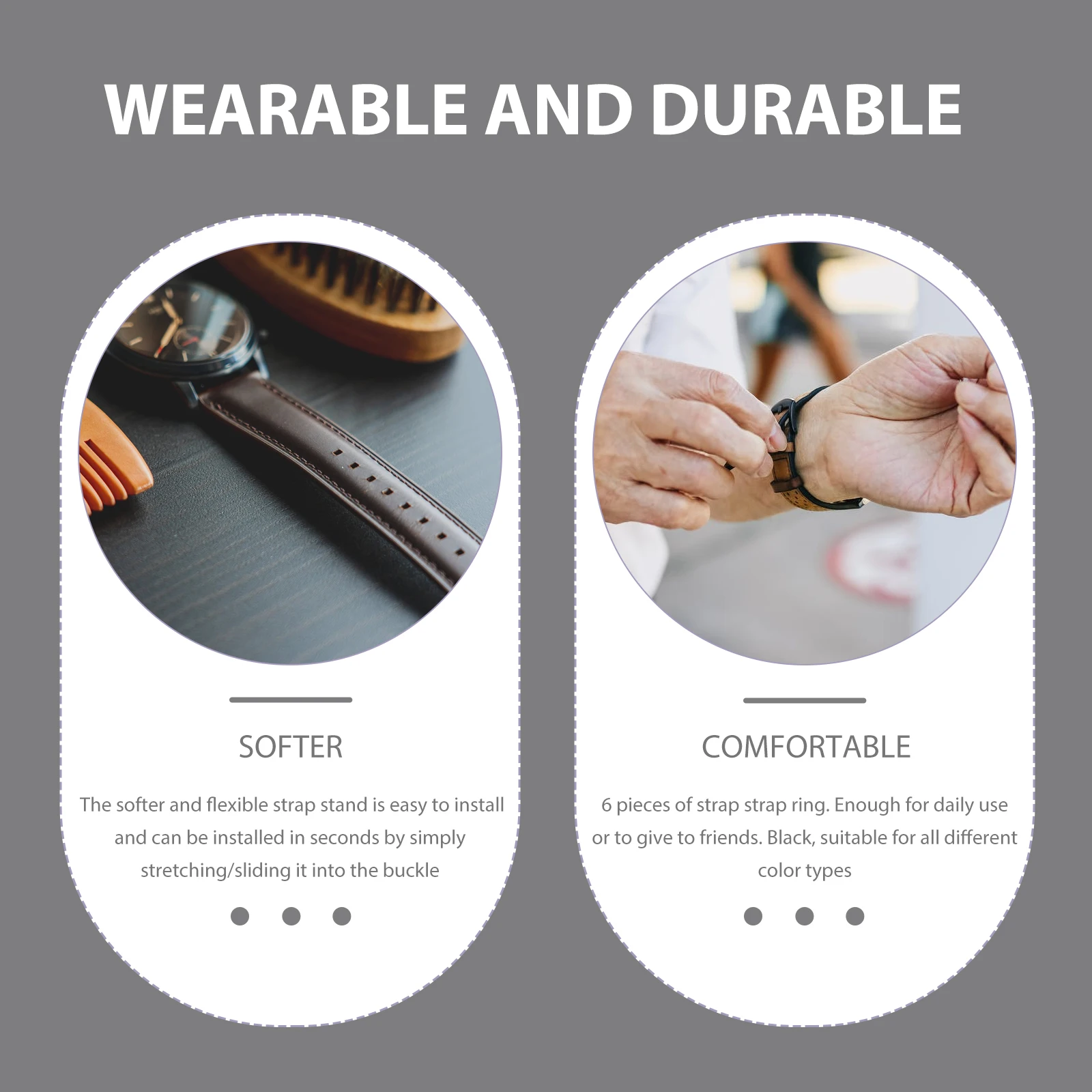 

6Pcs Black Activity Loop High Quality Silicone Watchband Loop Replacement Parts For Smart Accessories