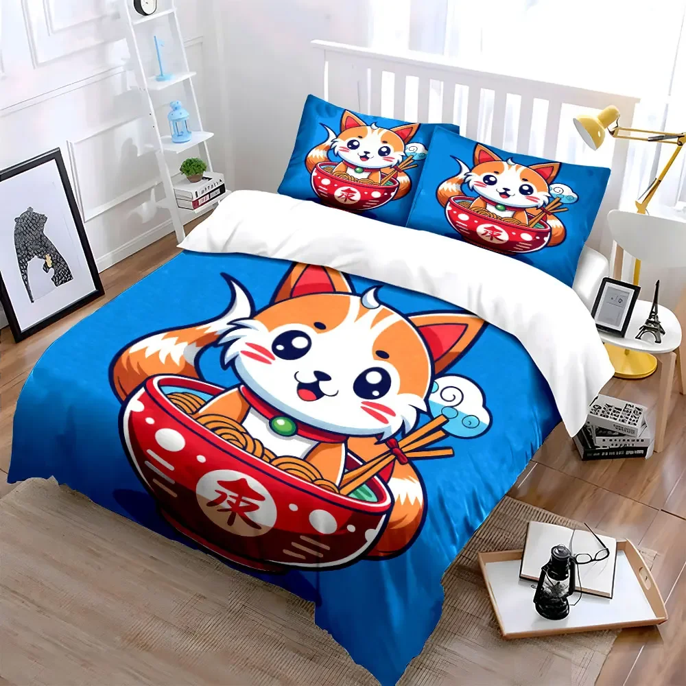 Cartoon Noodle Bowl Set Decor Soft Comfortable Duvet Cover Bedding Set Included 1*Duvet Cover & 2*Pillowcases, gift