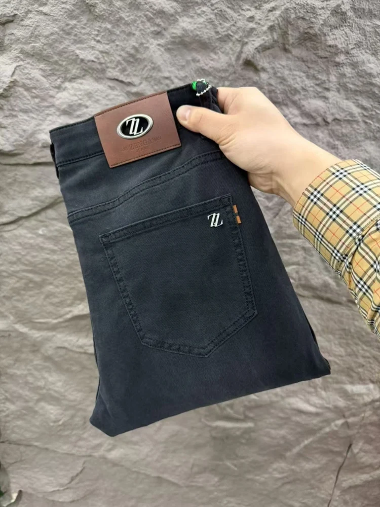 

Новые мужские модные джинсы с защитой от выцветания, весна-осень, прямой крой, стандартная посадка, деловой повседневный стиль, высокая талия, без бренда