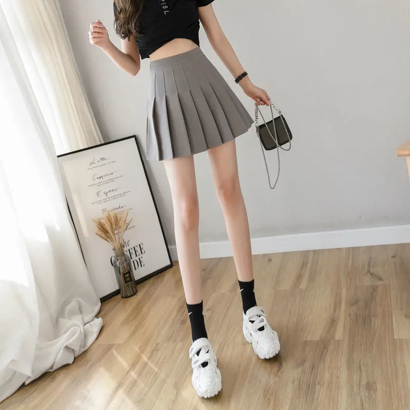 New Pleated Skirt for 2025 Womens Mini Skirts Japanese School High Waist Kawaii Cute Grey Plaid Skirt Uniform Harajuku Jupe
