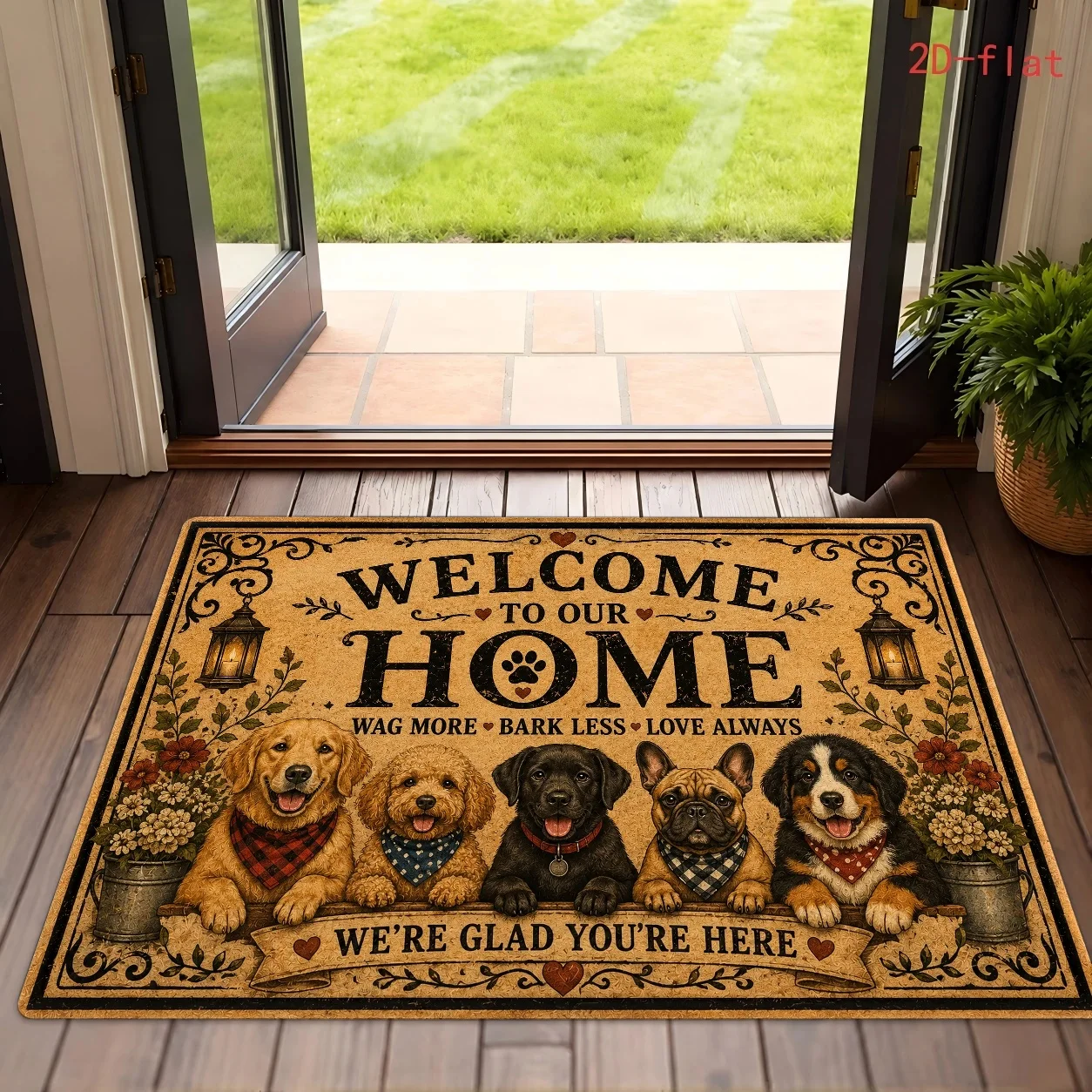 Front Door Mat Realistic Boxer Dog Portrait Printed Carpet Cute Puppy Big Paws Propping Face for Entrance Hallway Room