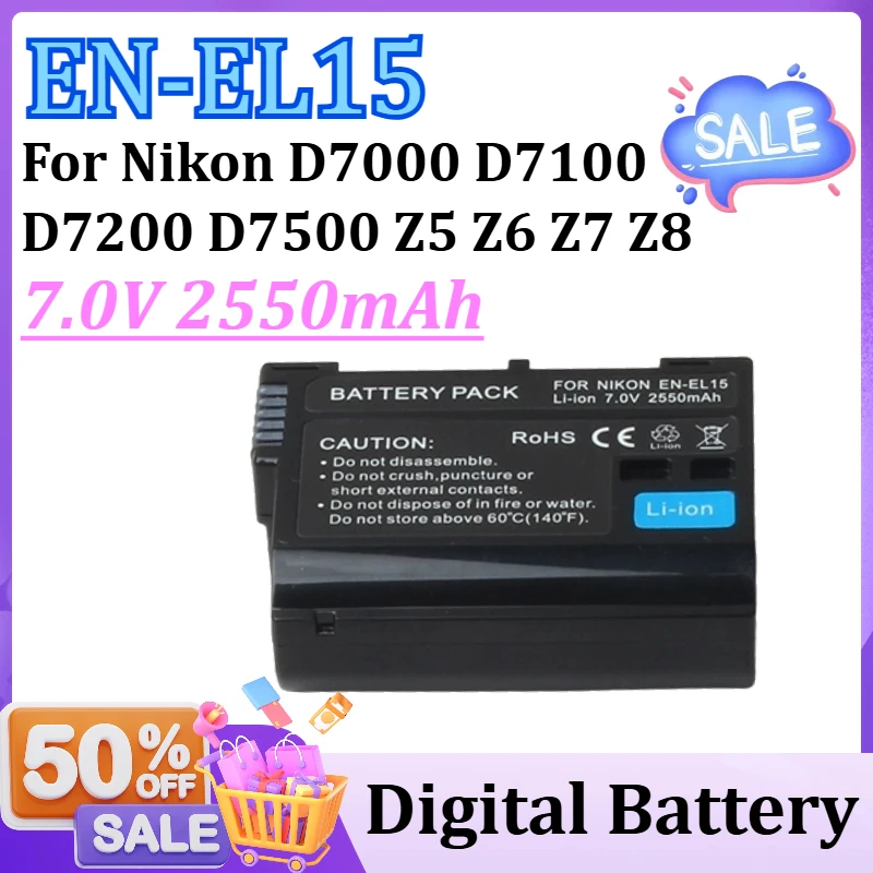 

7.0V 2550mAh EN-EL15C EN-EL15 Battery with LCD Fast Charger for Nikon D7000 D7100 D7200 D7500 Z5 Z6 Z7 Z8 II 2 Camera