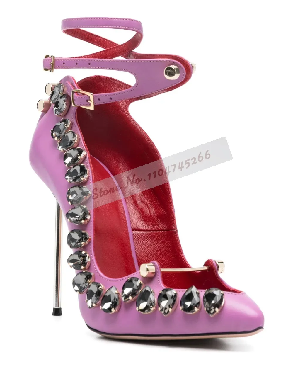 Water Drop Shape Crystal Thin Heel Wedding Shoes Golden Metal Decorated Pink Dress Pumps Gemstone Jewelry Glitter Banquet Heels