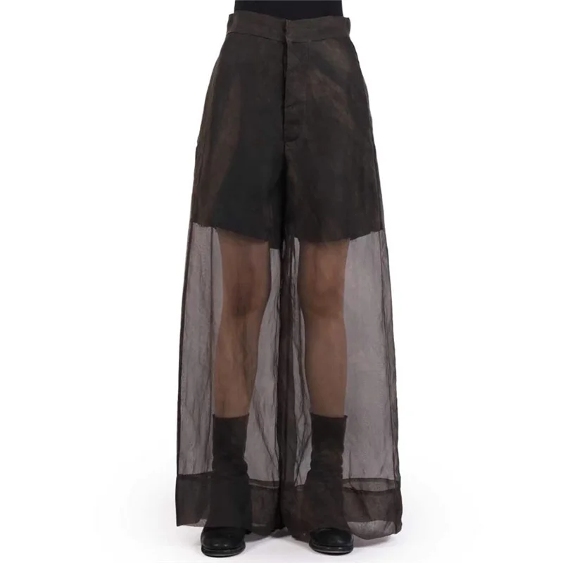 Женские брюки, Новинка лета 2024, сетчатые прозрачные женские брюки с широкими штанинами, высококачественные брюки из шелка тутового шелкопряда с наполнителем, брюки