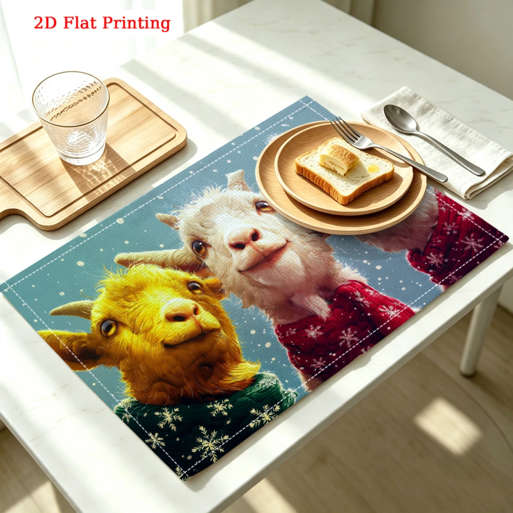 Three Goats In Winter Sweaters Kitchen Placemat Coaster Linen Pad Dish Coffee Cup Table Mat 30x40cm Home Decor
