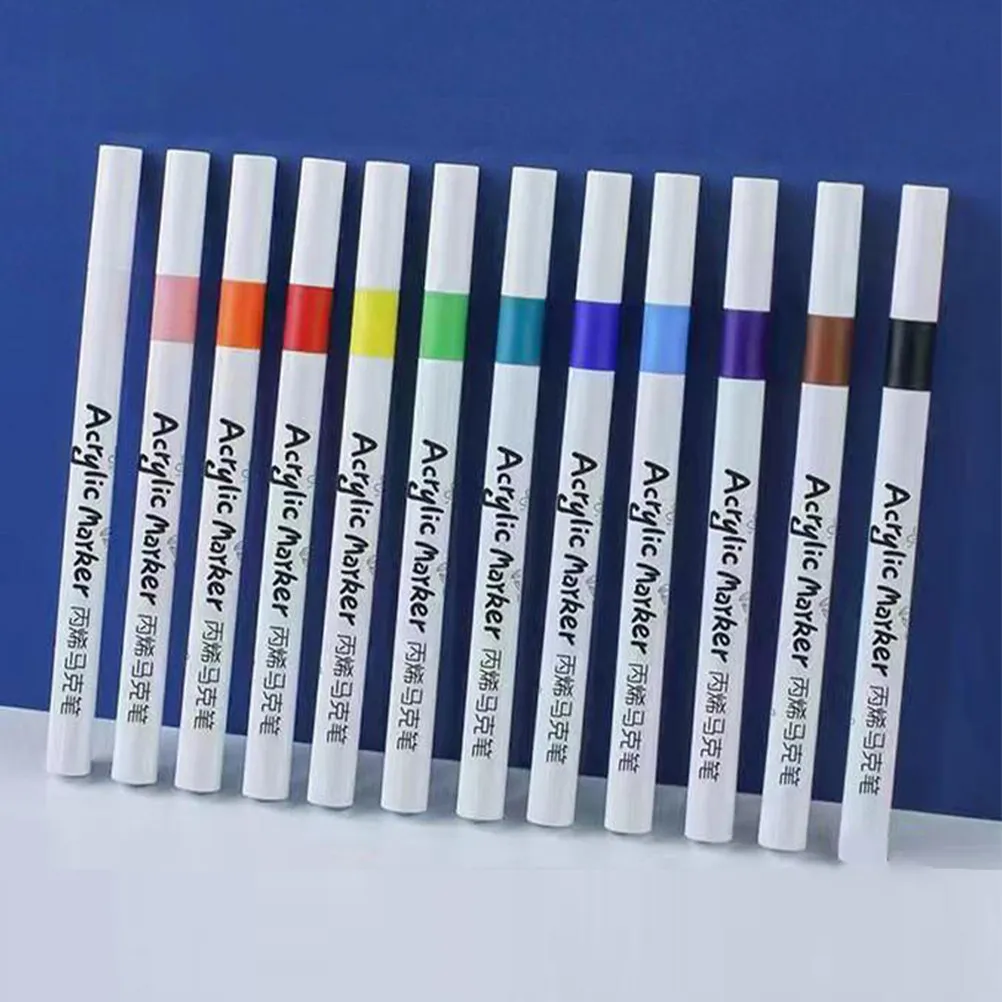 12Pcs Acrylic Paint Pens Multipurpose Portable Fast Drying Colored Marker Pens for Creative Projects Graffiti Art