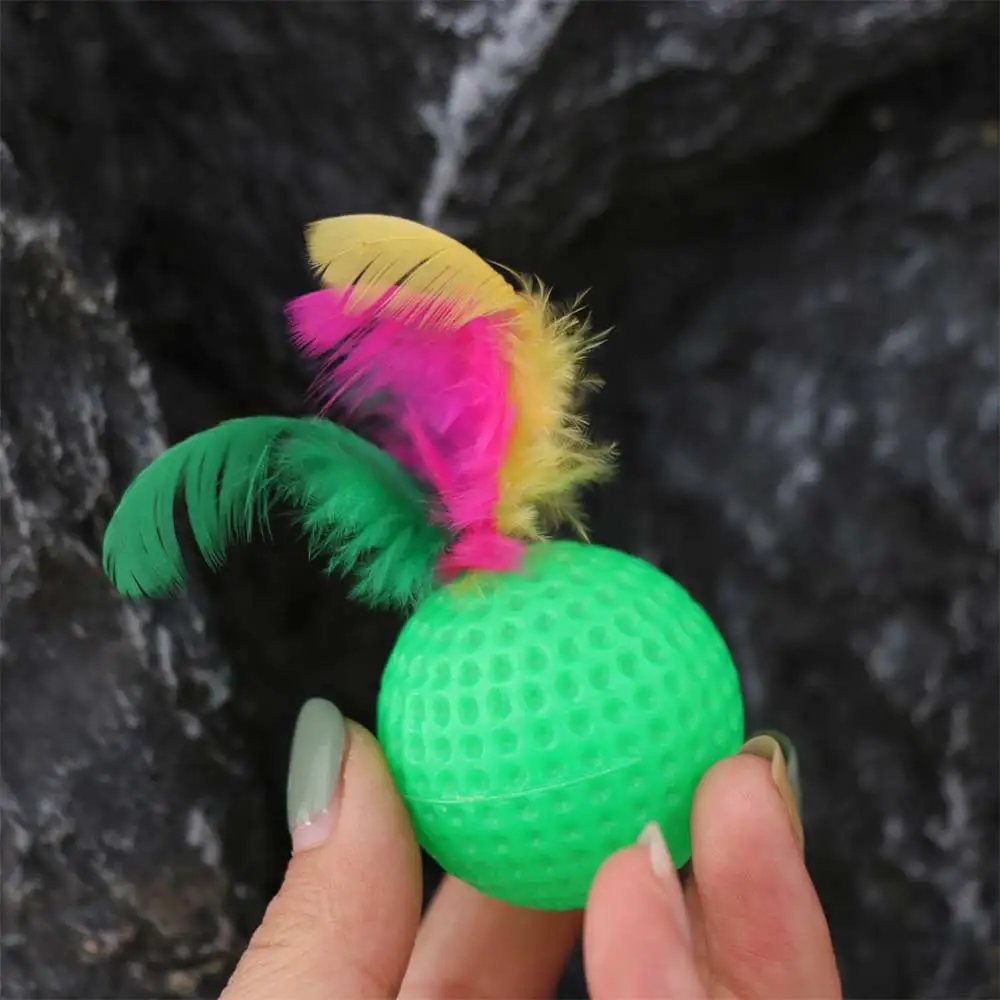Plastic Feather Golf Ball Cat Teaser Ball Bite Resistant Cats Self Hi Pet Squeaky Chew Play Ball Random Color
