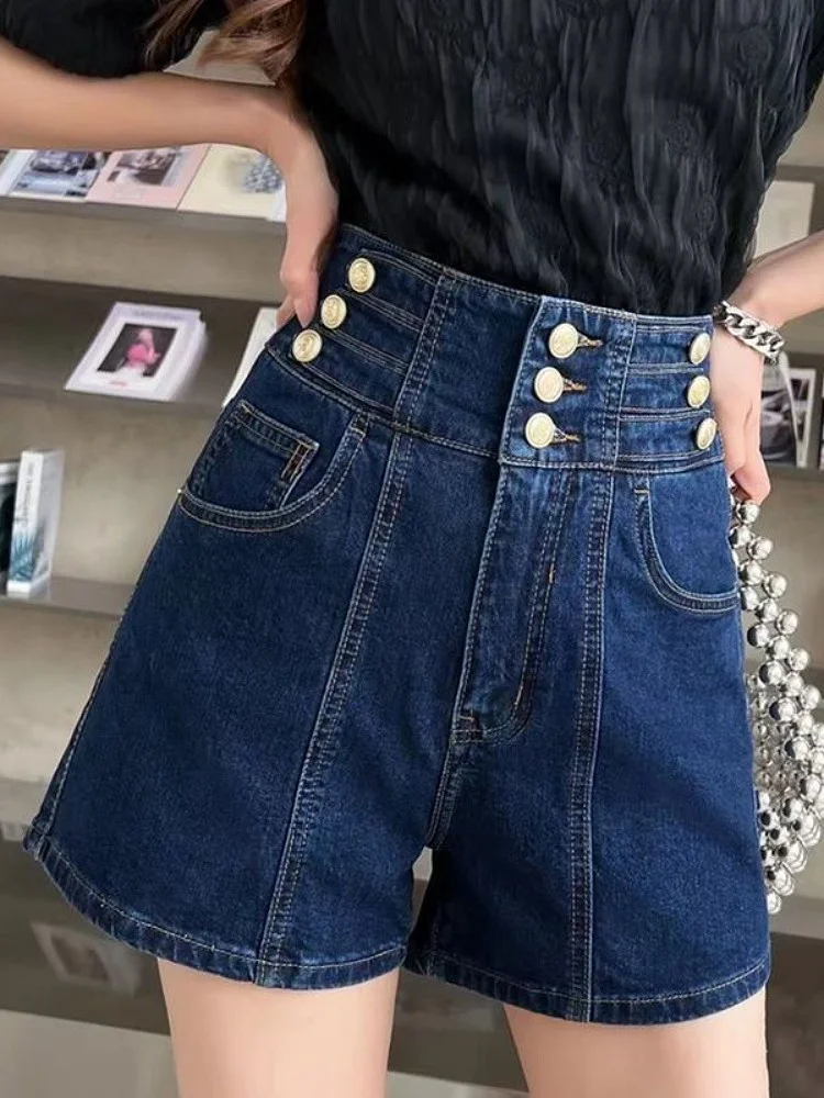 

High Waist A-Line Denim orts Women's Summer Slimming High-Leg-Lengthening orts Cotton Polyester Blend Blue orts
