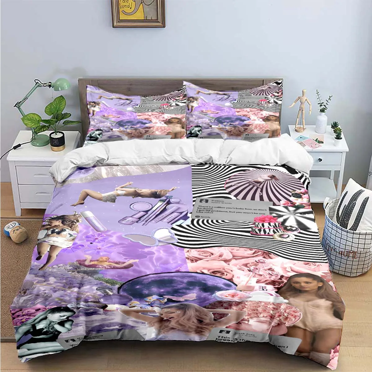 Fashion Pop Singer A-Ariana G-Grande Print Bedding Sets Bed Supplies Set Duvet Cover Bed Comforter Set Bedding Set Luxury Gift