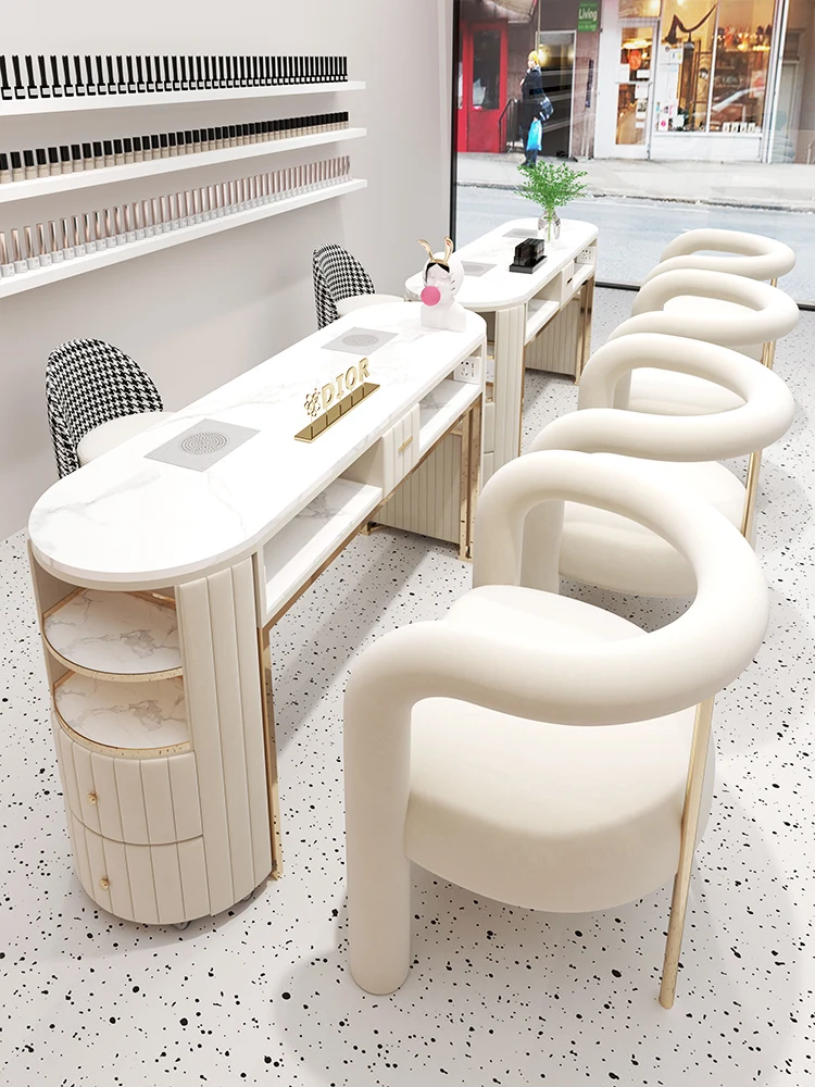 Light luxury table and chair set, marble manicure table, single and double high-end manicure