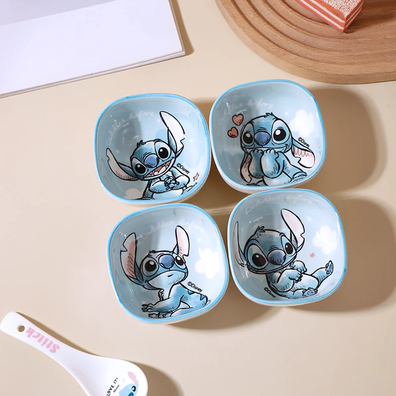 Plato de Cerámica Cuadrado con Diseño de Stitch de Disney, Plato para Salsas, Exquisito y Adorable, Vajilla para el Hogar, Regalo