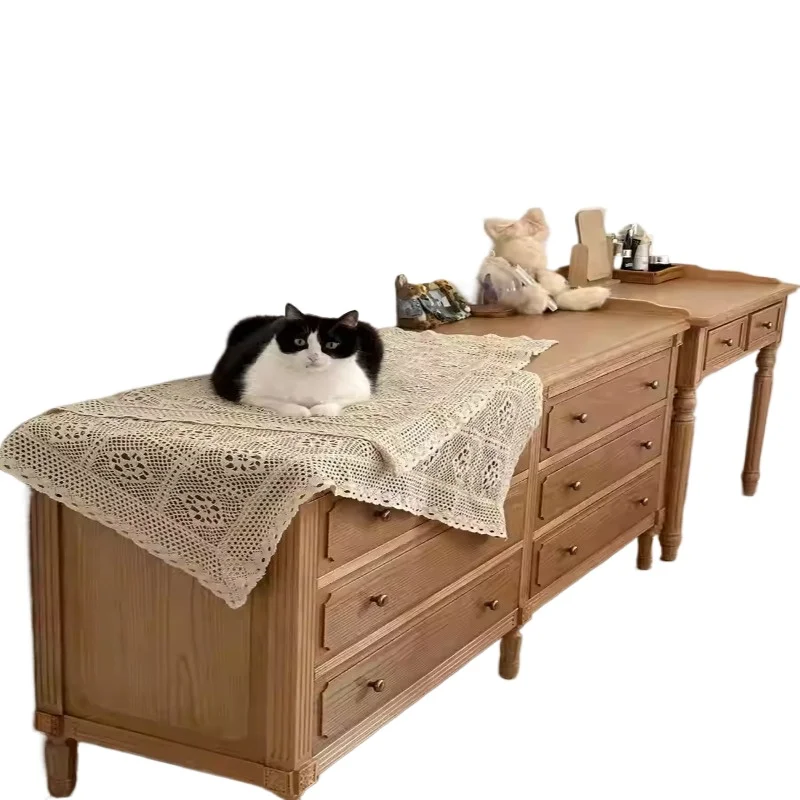 

American oak solid wood six-chest cabinet retro old bedroom multi-functional locker storage cabinet bedside