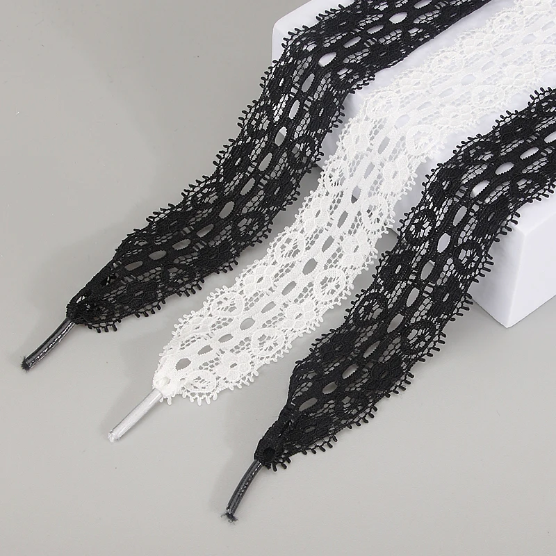 1 pairs Lace Ribbon Stretch shoelaces Lace Ribbon Wide Black and white Tulle Lace  shoelaces，ins style LACES，Lace lace shoelaces image 2