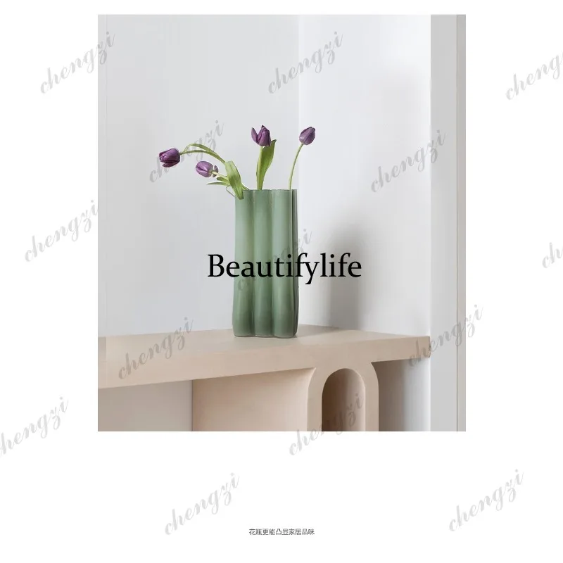 Green high-end glass vase ornament, modern simple home living room flower ware