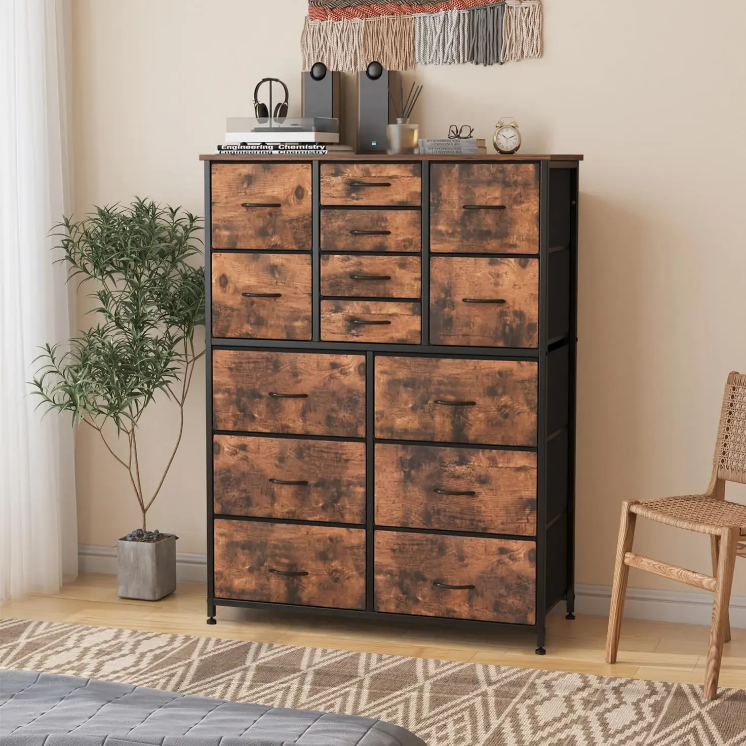 14/16 Drawers Dresser for Bedroom, Tall Dressers & chests of Drawers with Wood Top, Fabric Storage Tower Dresser for Bedroom