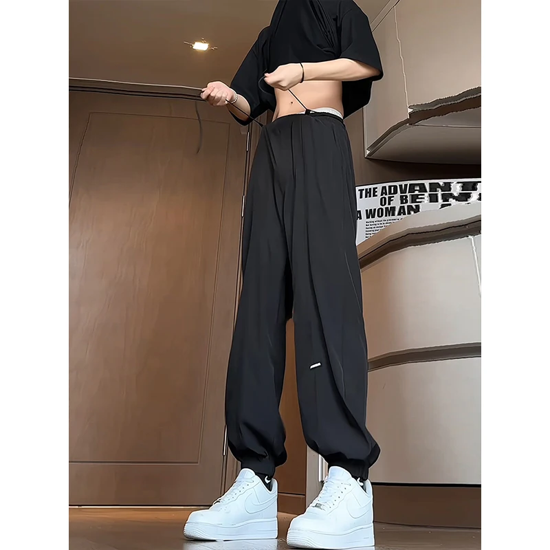 

Pure Bla American Sle Qui Dry Pants Men's Summer Drapey Ice Silk Trousers Cuffed Loose Autumn Nine-Piece Pants