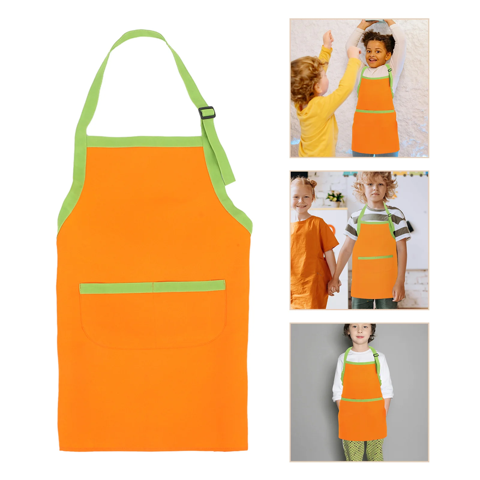 

2pcs 'S Apron Adjustable Strap Pockets For Cooking Baking Painting Gardening Fit Ages 5-7 Orange Green