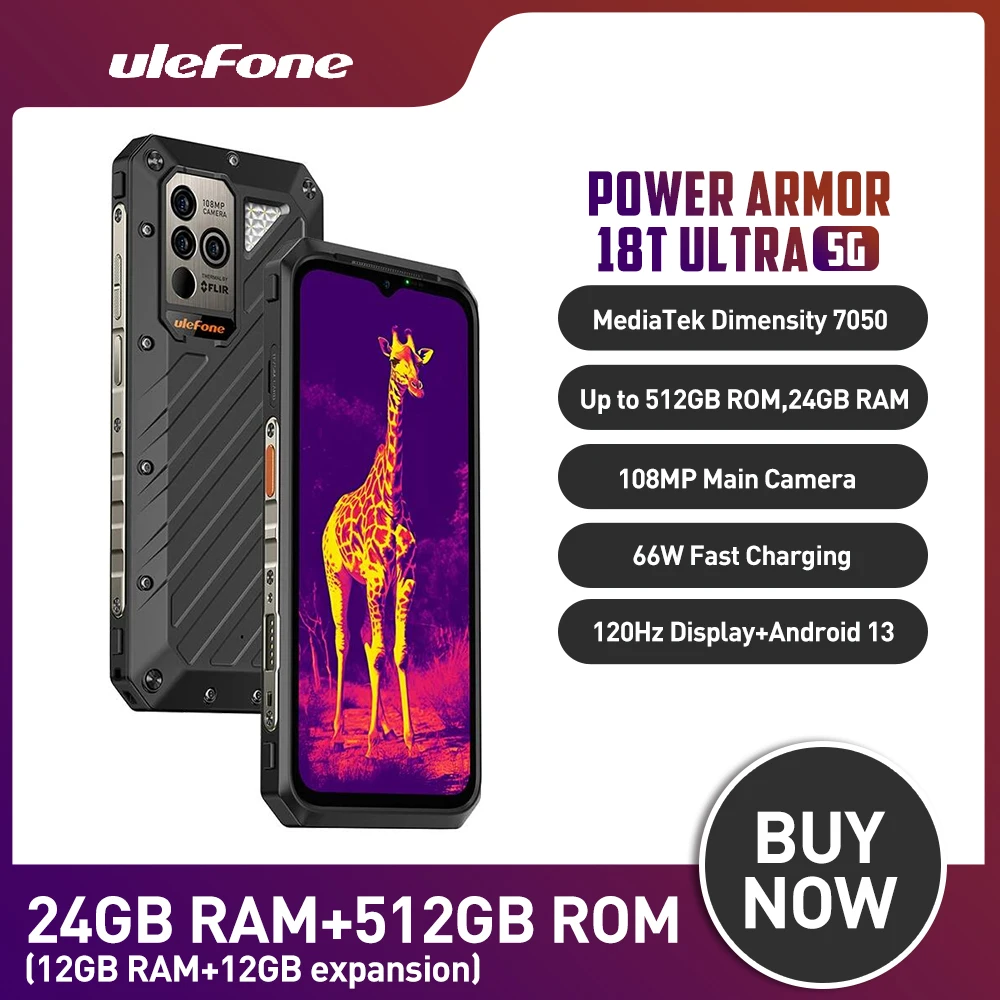 ulefone power armor 18t ultra 5g telefone robusto 12gb 512gb imagem termica camera 108mp 9600mah dimensity 7050 nfc versao global 01