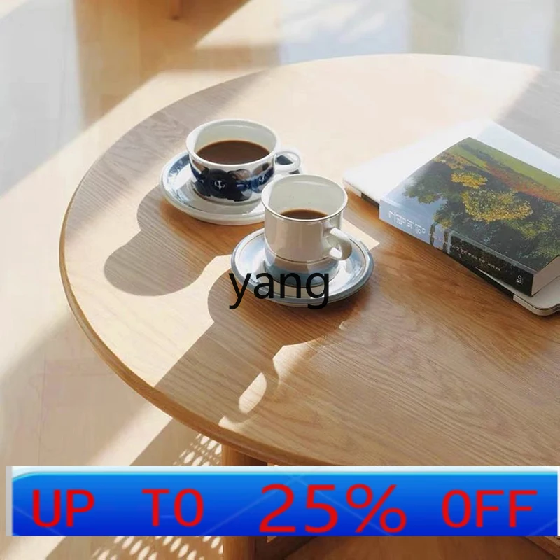

LMM Solid Wood Rattan Tea Table Simple Living Room Modern Small Apartment round Tea Table