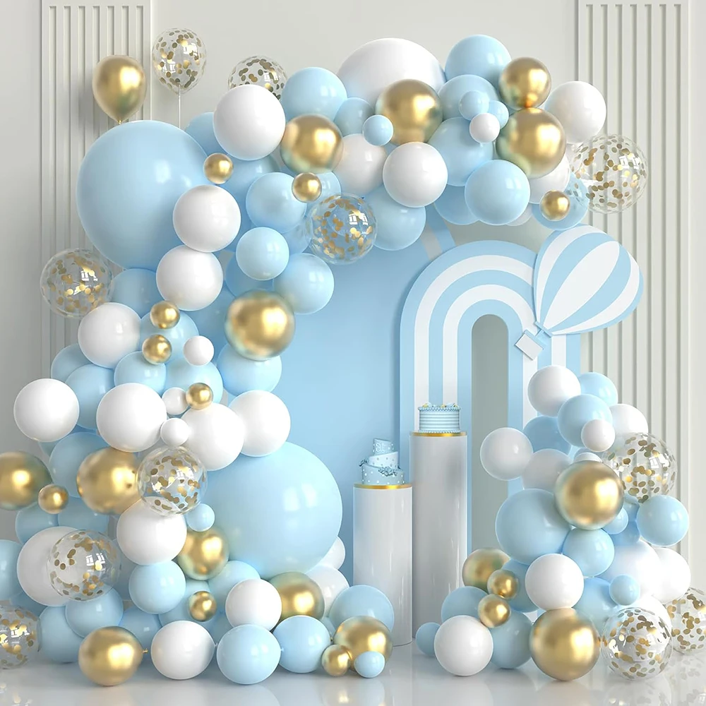 110Pcs Pastel Baby Blue Balloons Arch Garland Kit White Gold Ballon Decor Wedding Baby Shower Boy 1st Birthday Party Decorations