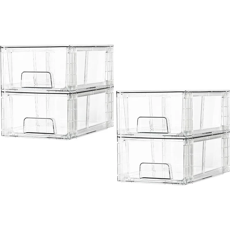 4 Pack Stackable Storage Drawers  Assemble for Fridge, Bathroom,Kitchen Undersink,Cabinet,Pantry organization and Storage