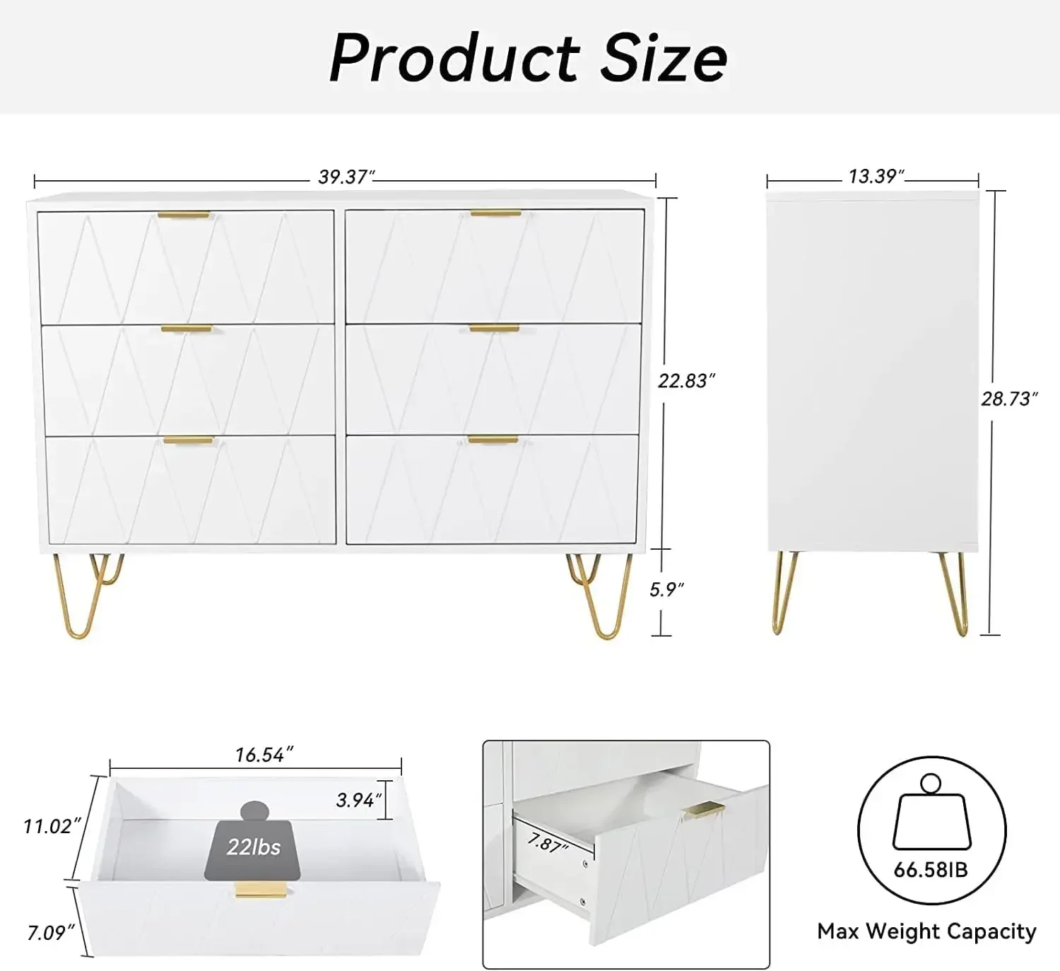 

Dresser Chest with Wide Drawers and Metal Handles,Wood Storage Chest of Drawers for Bedroom,Living Room,Hallway,Entryway(White)