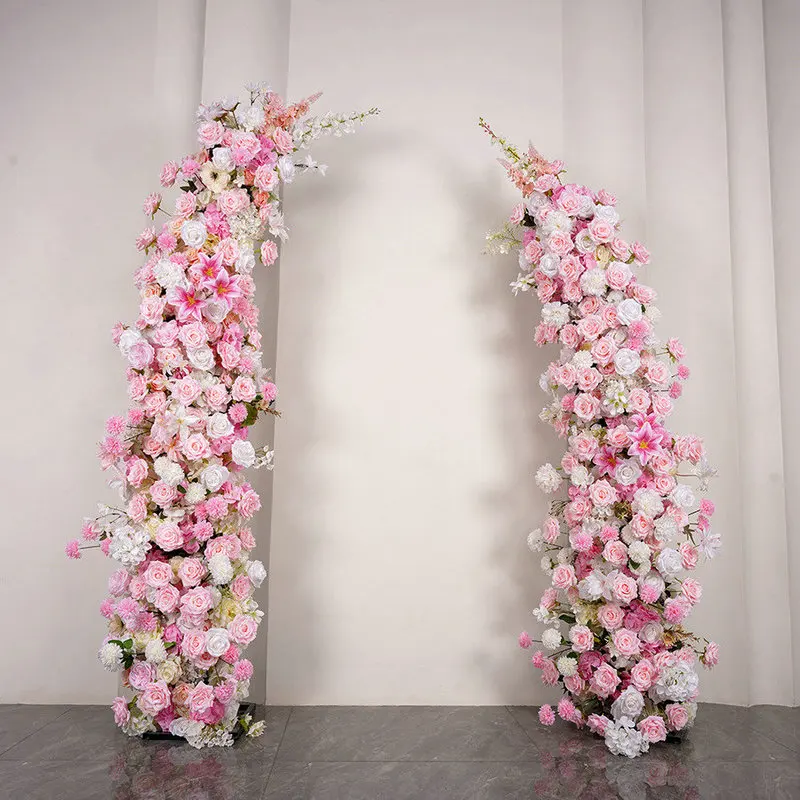 Pink White Wedding Backdrop Arch Floral Arrangement Artificial Rose Runner Flower Ball Banquet Party Event Road Leading Flower