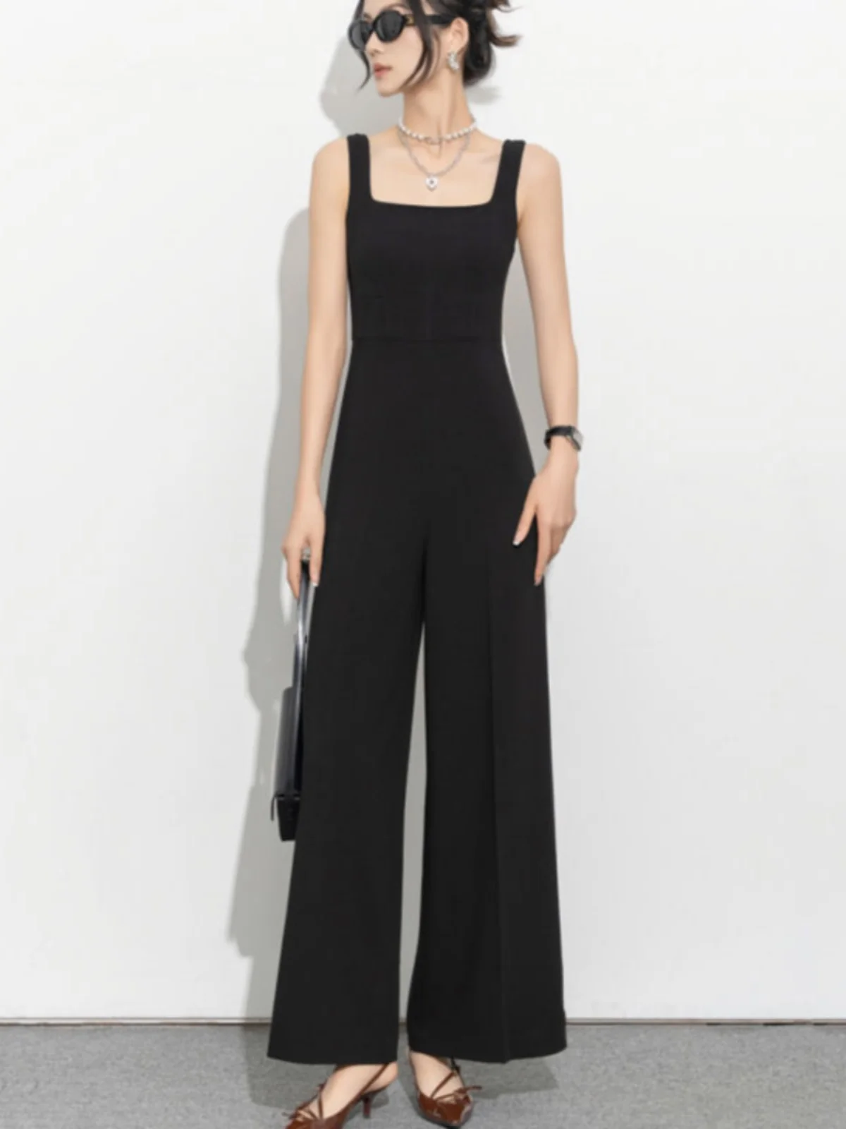 

Goka 2026 Весенний новый повседневный комбинезон с широкими штанинами, квадратным вырезом, длинными брюками, высокой талией, удобный, из смесового полиэстера