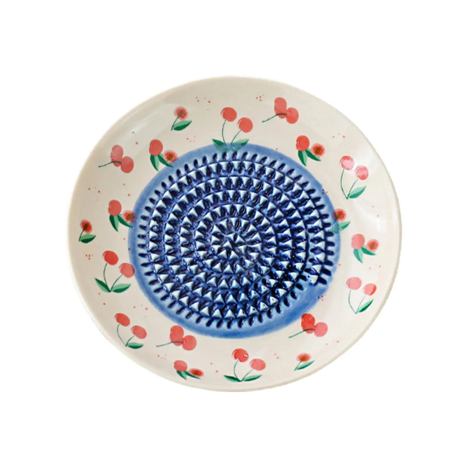 2in 1 Garlic Grater Plate Ceramic Manual Round Fruit Patter Plate Garlic for Prevent juice splashing keep workbench clean
