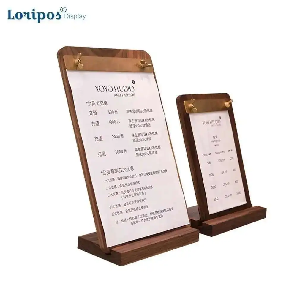 Creative Walnut Menu A4 Bill Folder Writing Pad Board Shop Bar Brass Clip Restaurant  Menu Holder Stand Wooden Base