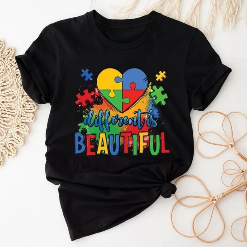 

Different Is Beautiful, Autism Awareness Shirt Autism Support Shirt Special Education Teacher, Puzzle Piece Shirt Crew Neck Tees