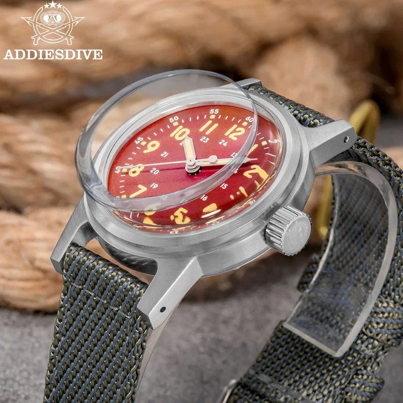 ADDIESDIVE Automatic Mechanical Watch C3 Super Luminous Nylon 200m Waterproof Bubble Mirror Glass Brushed Case Men Vintage Watch