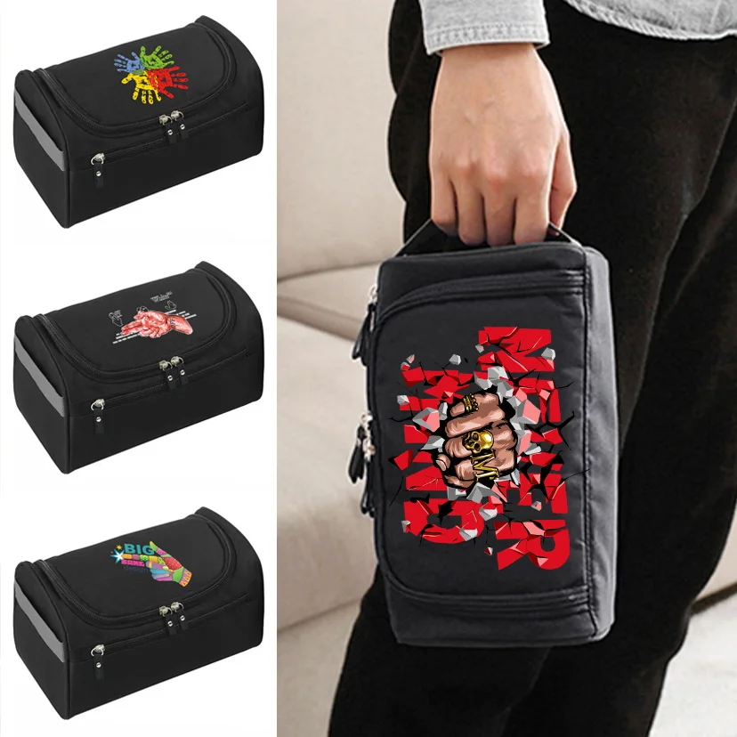 

Zippered Cosmetic Bag Multi Functional Hand Print Business Stylish Toiletry Bag Lightweight Hook Travel Storage Pouch Unisex