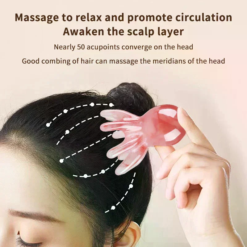 Acupuncture Gua Sha Massage Comb Fatigue Relief Massage Resin Octopus Massage Comb Head Meridian Scraping Scalp Massage Brush