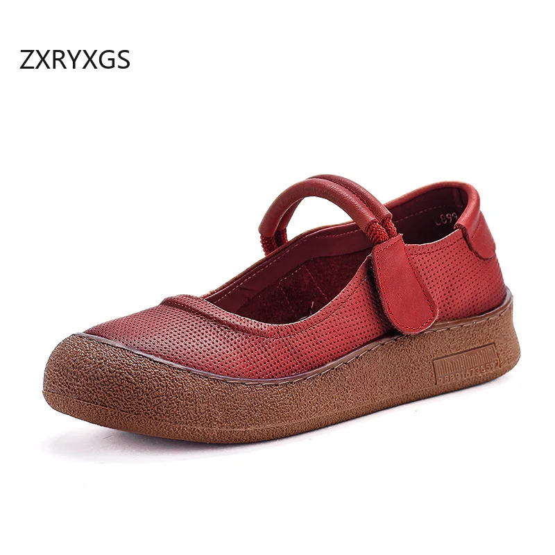 

ZXRYXGS, новинка 2025, осенняя элегантная удобная обувь для мам на плоской подошве с круглым носком, женская обувь на толстой подошве с подъемом, женская обувь из натуральной кожи на мягкой подошве