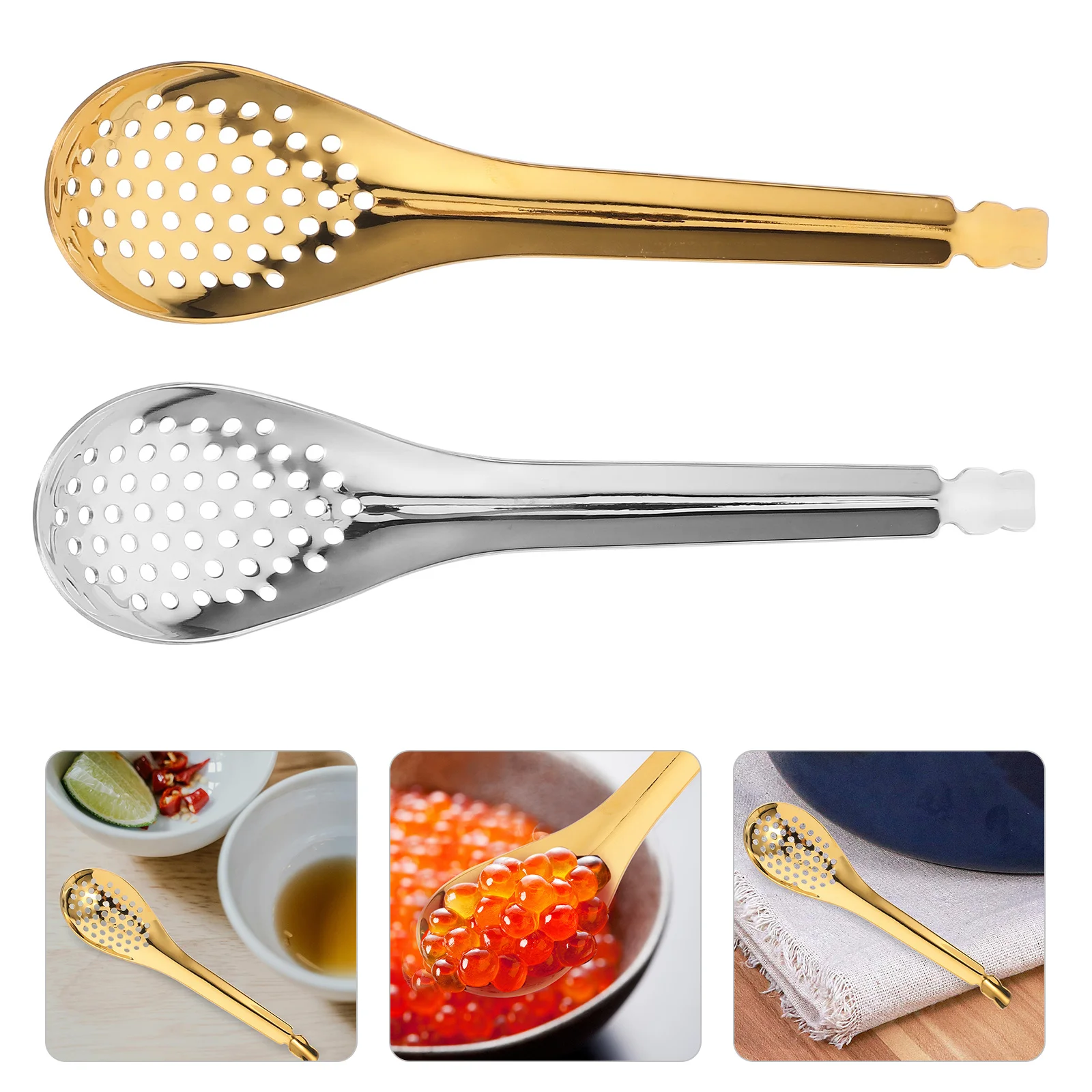 

2Pcs Small Stainless Steel Slotted Spoon Portable Salad Serving Utensils Kitchen Accessories for Buffet Dinner Catering