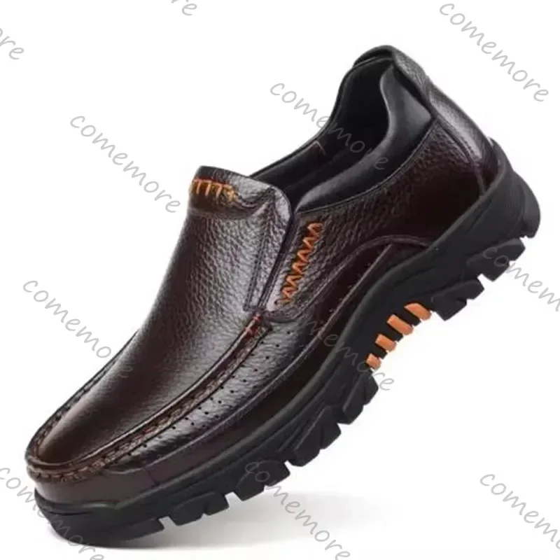 Men New Business Fashion Leather Dress Shoes Thick Sole Casual Slip-on Loafers Concise Retro Comfort Round Head Male Footwear